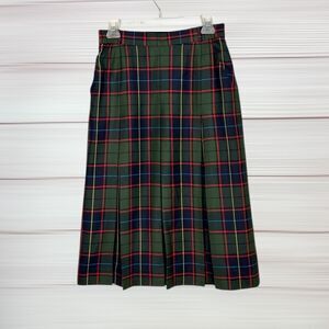 Vintage Midi Tartan Pleated Skirt Green Wool Pockets BIANCA Germany  36 US 6
